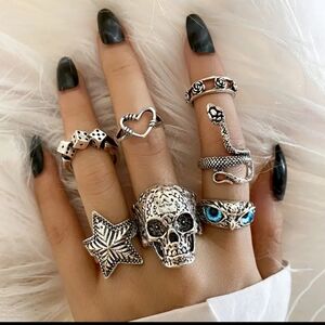 SKULL star eagle eye ring bundle
